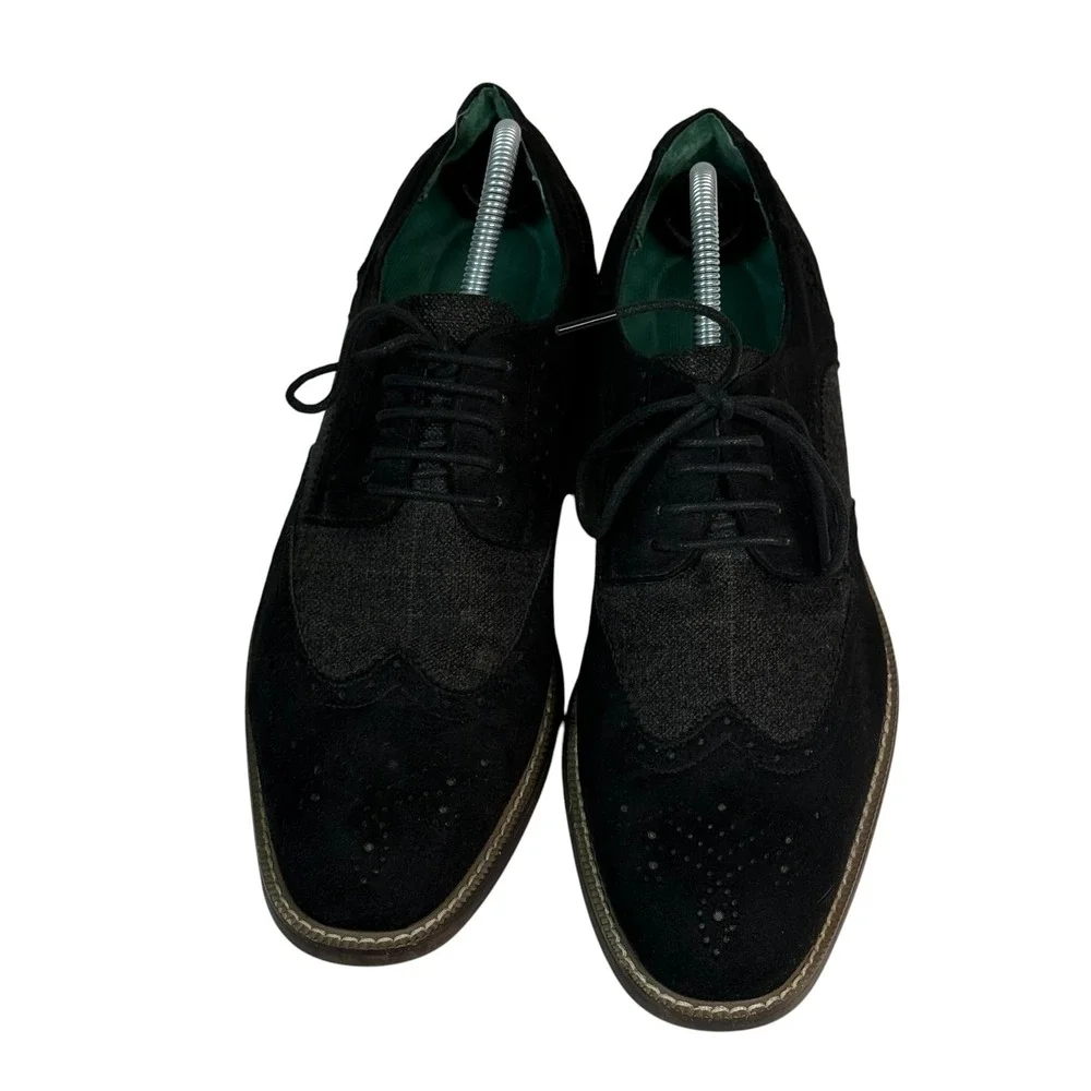 Todd‎ Welsh Mens Black Wingtip Brogue Oxford Dress Shoes Mixed Media Size 10M